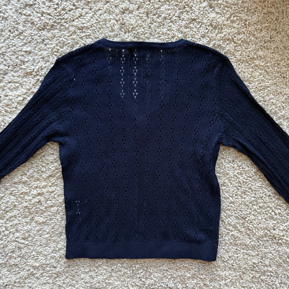 NWT Brandy Melville Knit Cardigan Navy Blue Fitted Soft Girl Coquette Minimalist - Picture 7 of 9